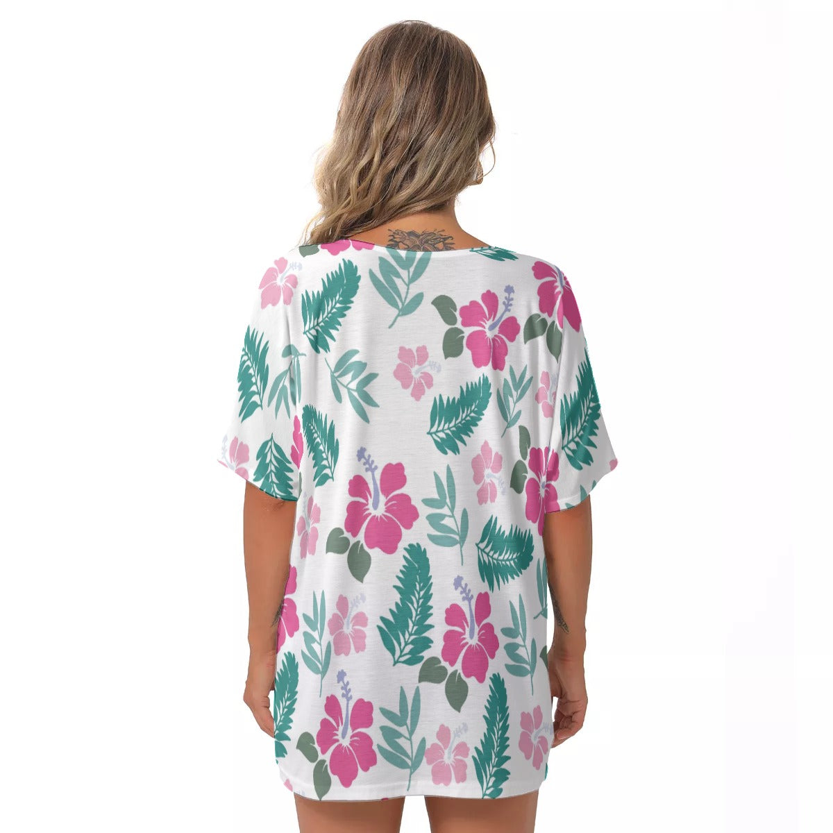 All-Over Print Women's Bat Sleeves V-Neck Blouse